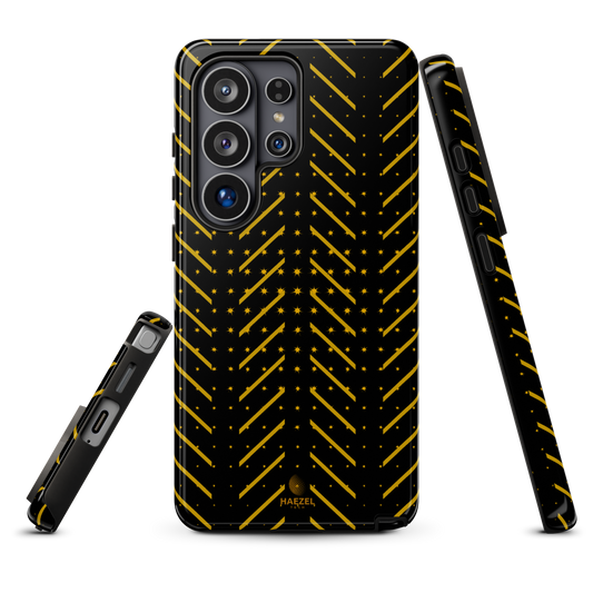 Gold and Black Luxury Samsung Galaxy case, black and gold halftone design. Haezel Tech Prestige Series, view 23